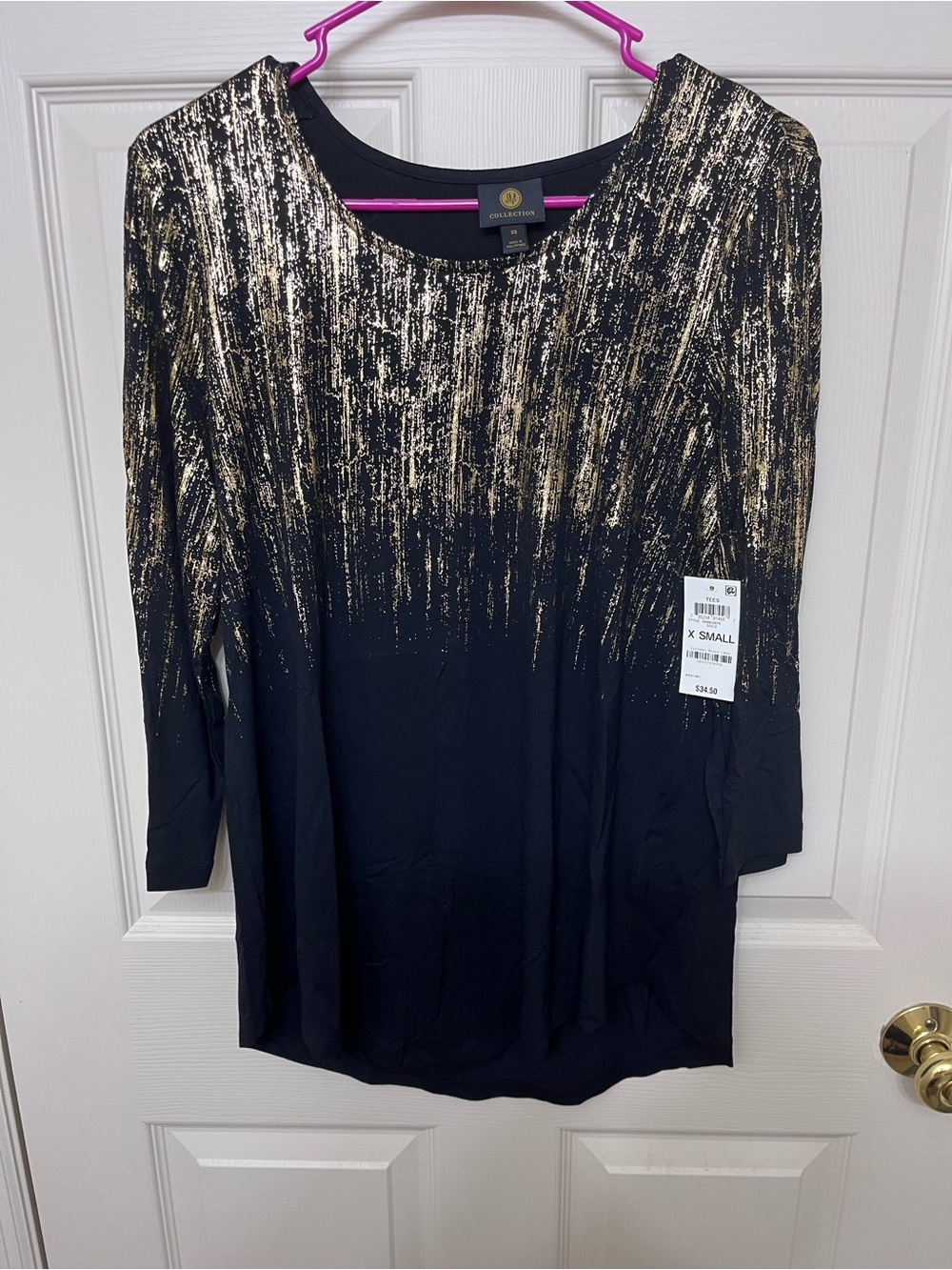 AvenBlack & Gold Metallic Print Scoop Neck Top - X-Small